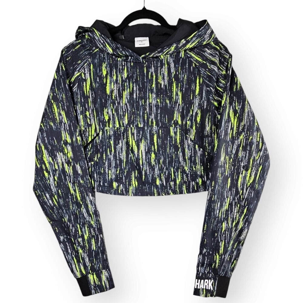 Gymshark Womens Small Long Sleeve Hooded Pullover Sweater Cropped Multicolor
